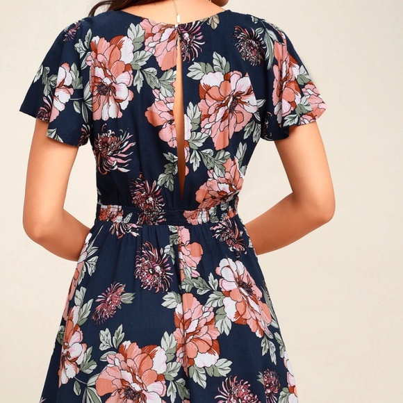 Lulus Botanic of Time Blue Floral Print Tie-Front Skater Dress Size Small - Picture 3 of 13